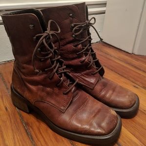 Brown italian leather combat boots